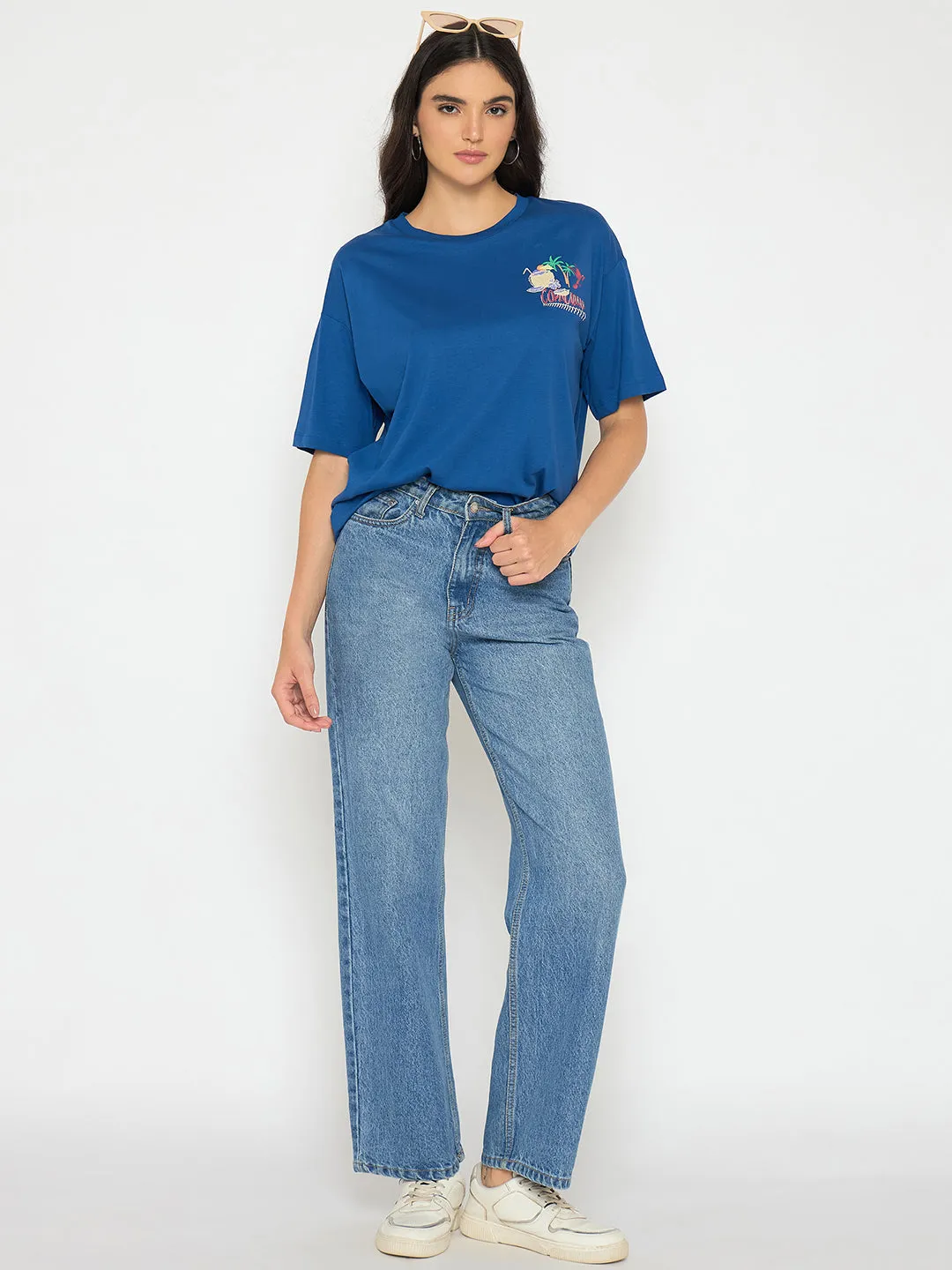 Anti Odor Technology cycling outfit Madame Graphic Adorned Royal Blue Cotton T-Shirt