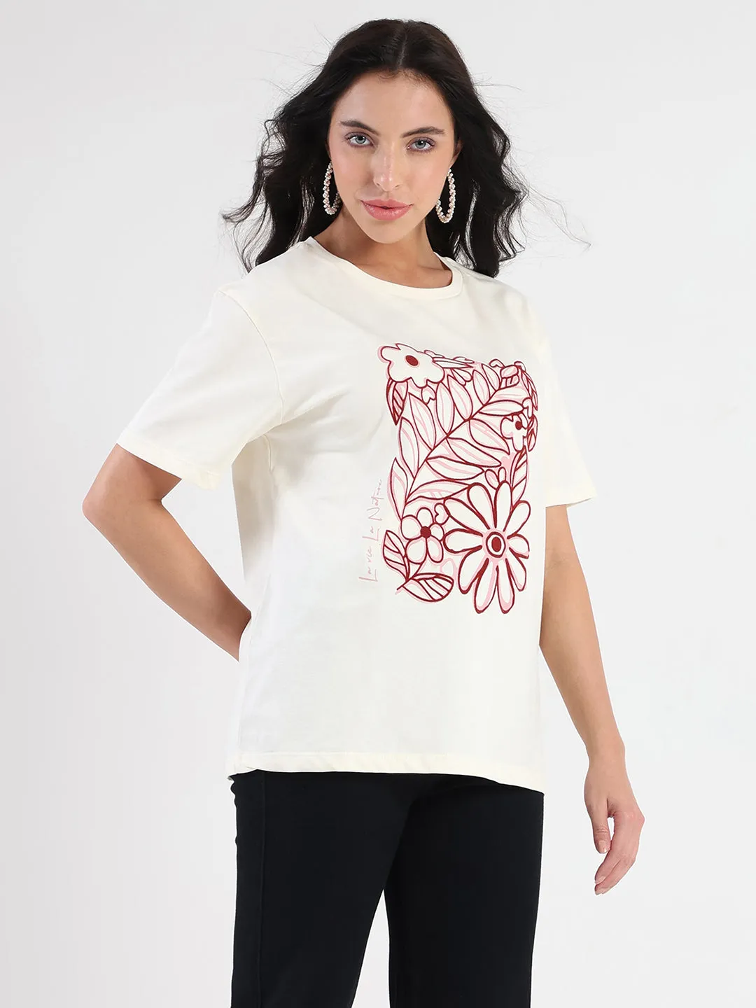 Madame Graphic Flock Print Off-White Sinker T-shirt Multi Panel Design Light and Breathable