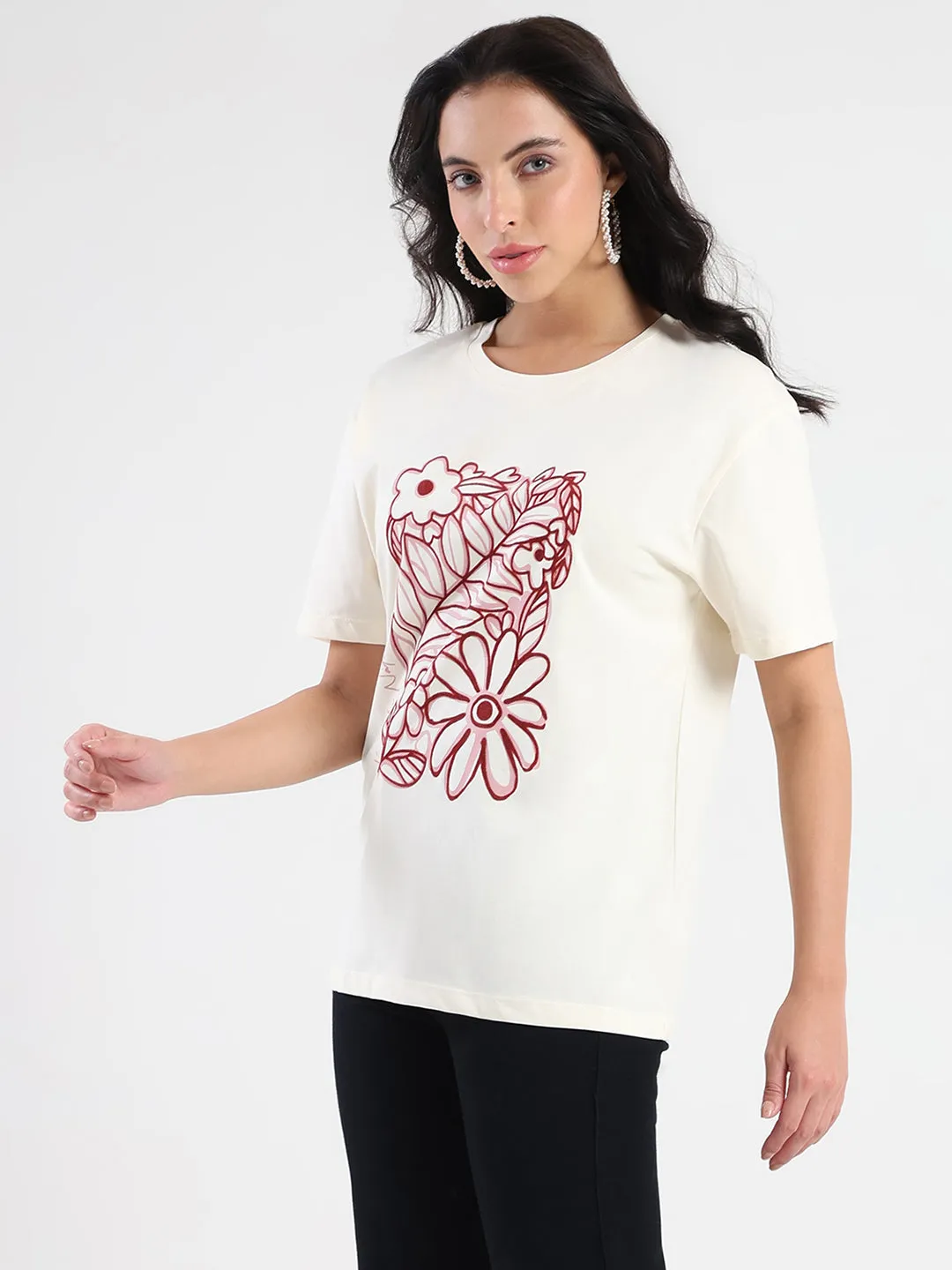 Madame Graphic Flock Print Off-White Sinker T-shirt Flattering Shape