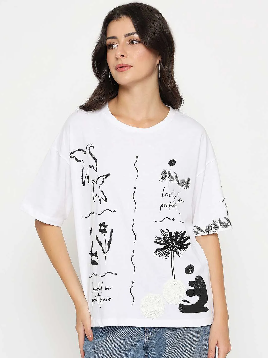 Soft Feel Madame Graphic Print Cotton White T-shirt