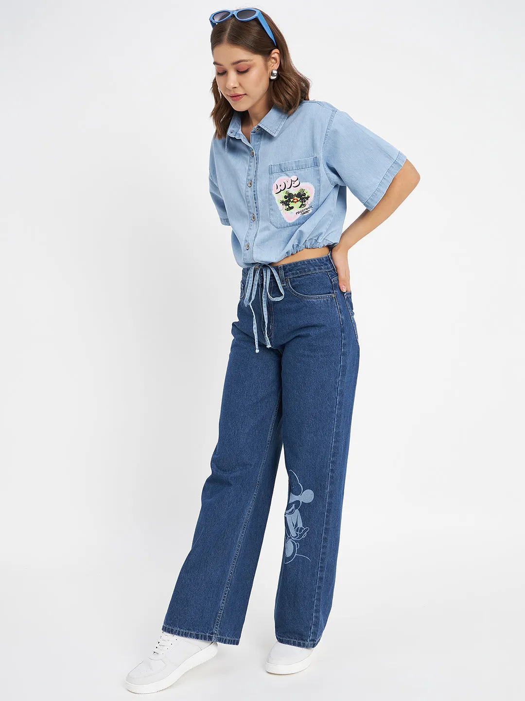 Madame Graphic Print Light Blue Cotton Shirt Corporate Retreat Casual Essential