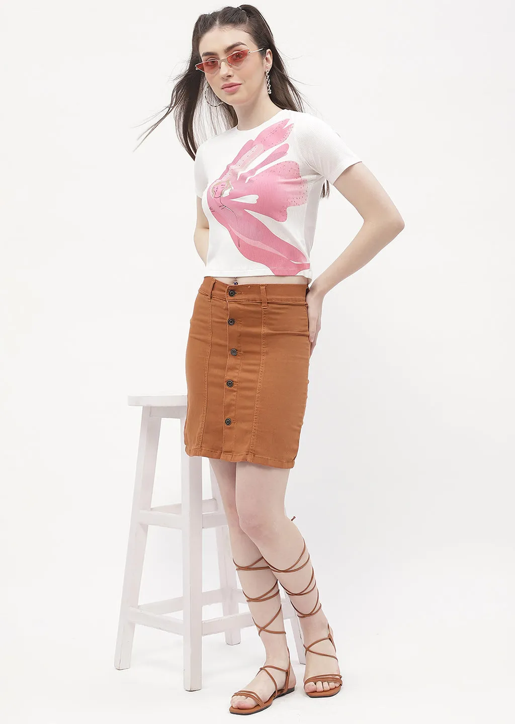 Madame Graphic Print Off-White Ribbed T-Shirt Simple Yet Cozy