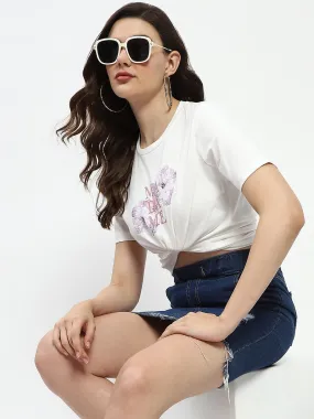 Layered Look Madame Graphic Print White Cotton T-Shirt