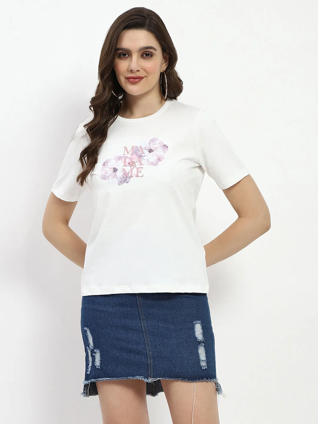 Sport Layer Fit Madame Graphic Print White Cotton T-Shirt