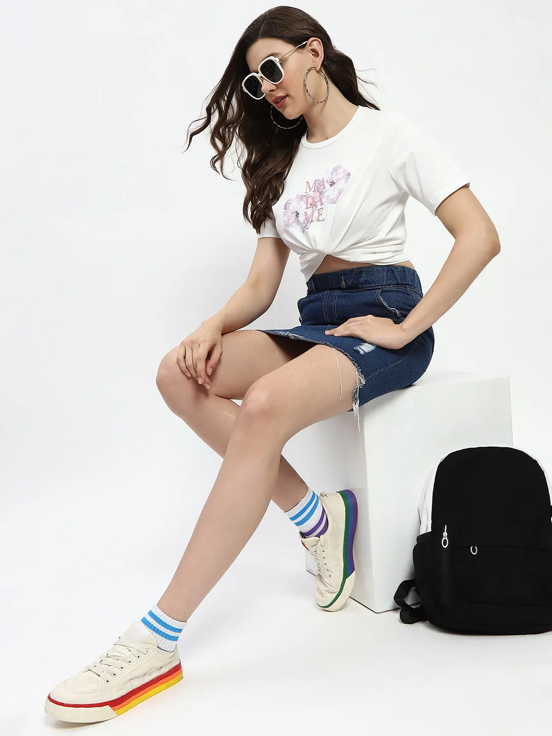 Slim fit clothing Active Comfort Wear Madame Graphic Print White Cotton T-Shirt