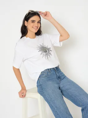 Madame Graphic Print White Cotton T-shirt weekday wear