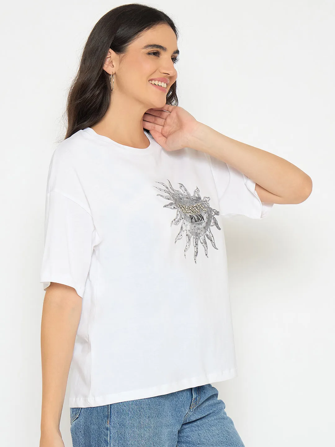 Madame Graphic Print White Cotton T-shirt Comfortable and stylish Outdoor Style Trend