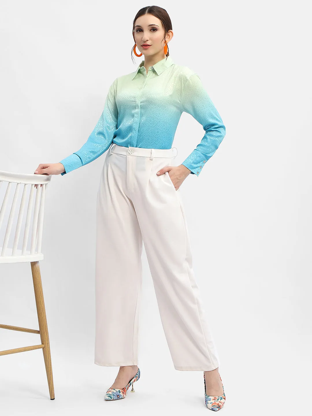 Anti Pilling Treatment Limited Edition Madame Green And Blue Ombre Shirt