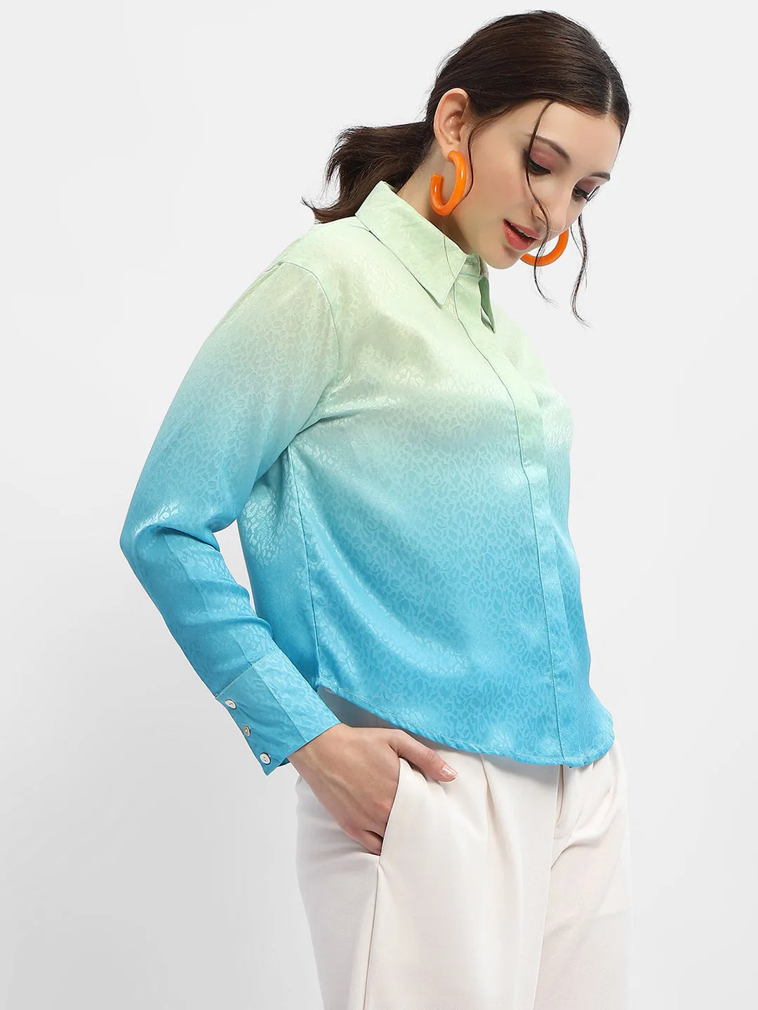 Madame Green And Blue Ombre Shirt Poolside Lounge Petite Option