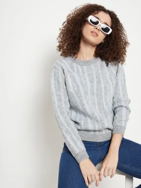 Soft Material Cozy Fashion Madame Grey Round Neck Printed Sweater