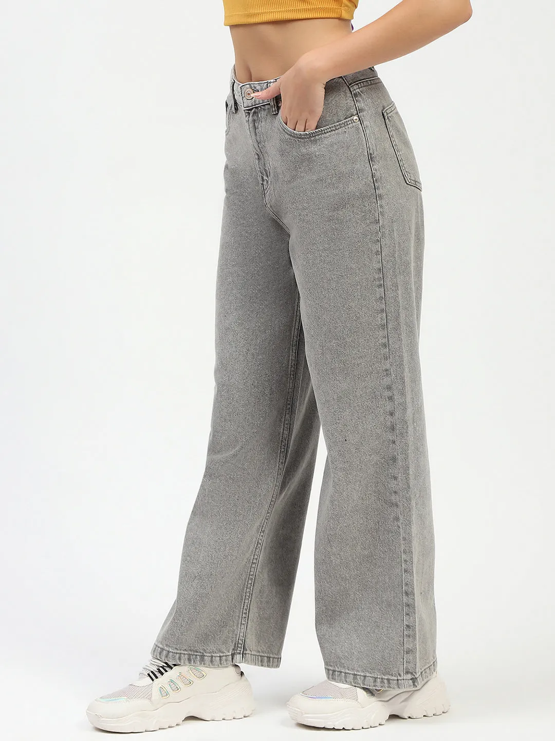 Madame Grey Wide-Leg Jeans Unfaded Hemline