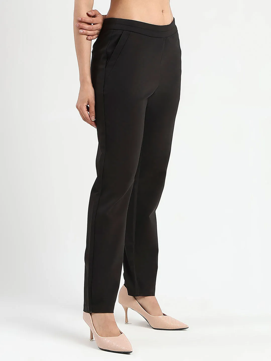 Madame High-Waist Cotton Blend Black Trousers High Rise Design