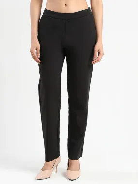 Madame High-Waist Cotton Blend Black Trousers Stretch Waist Flexible Gusset