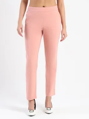 Madame High-Waist Cotton Blend Pink Trousers Cuffed hem Stretchable Fit