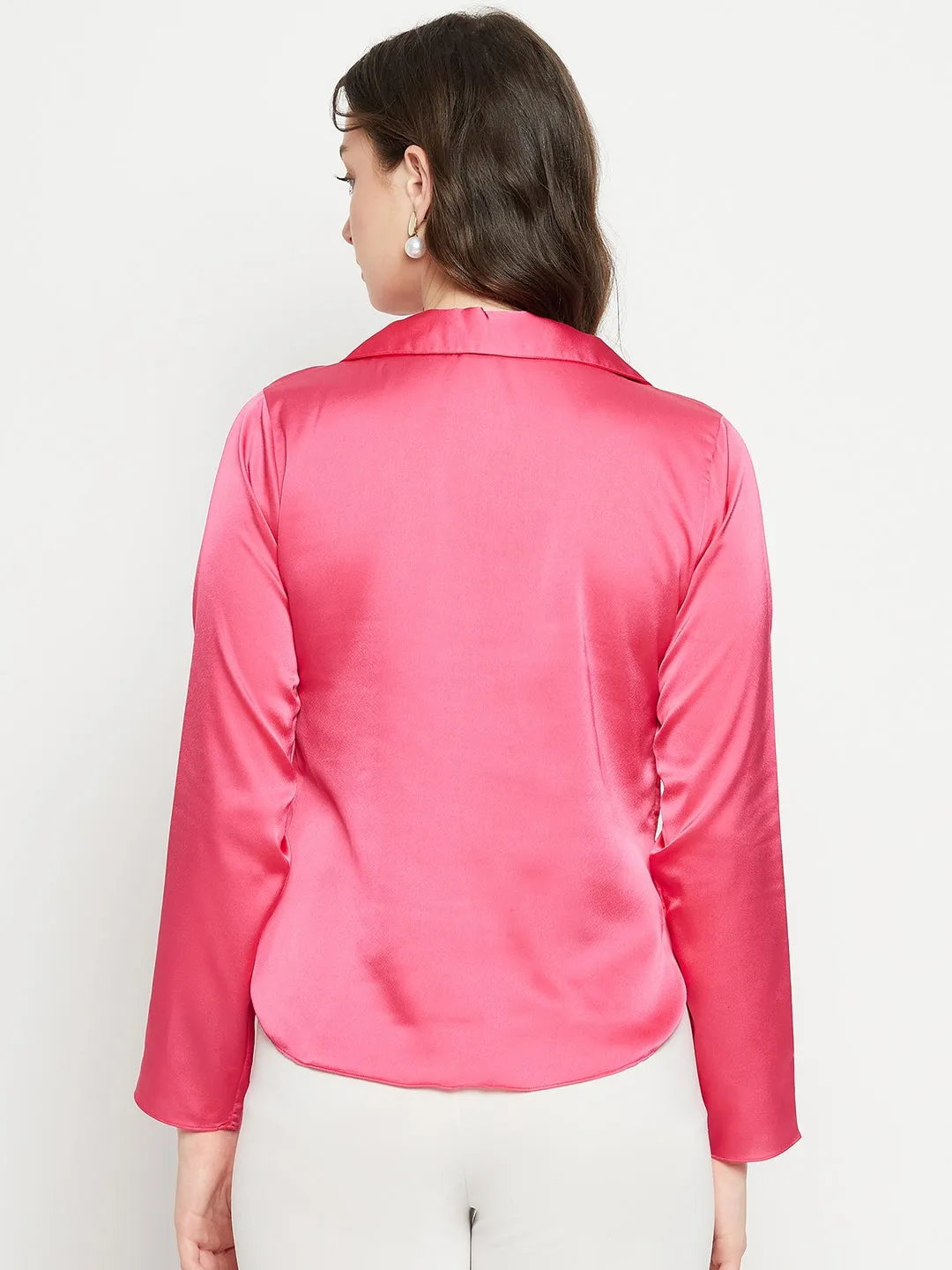 Madame Hot-Pink Satin Shirt Slim Silhouette Weekend Vibes