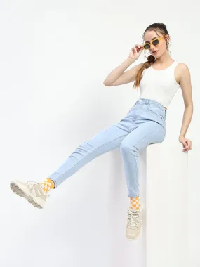 Madame Ice Blue Skinny Fit Cotton Denim Jeans Brunch Outfit Vintage Lover Formal Modern Textured