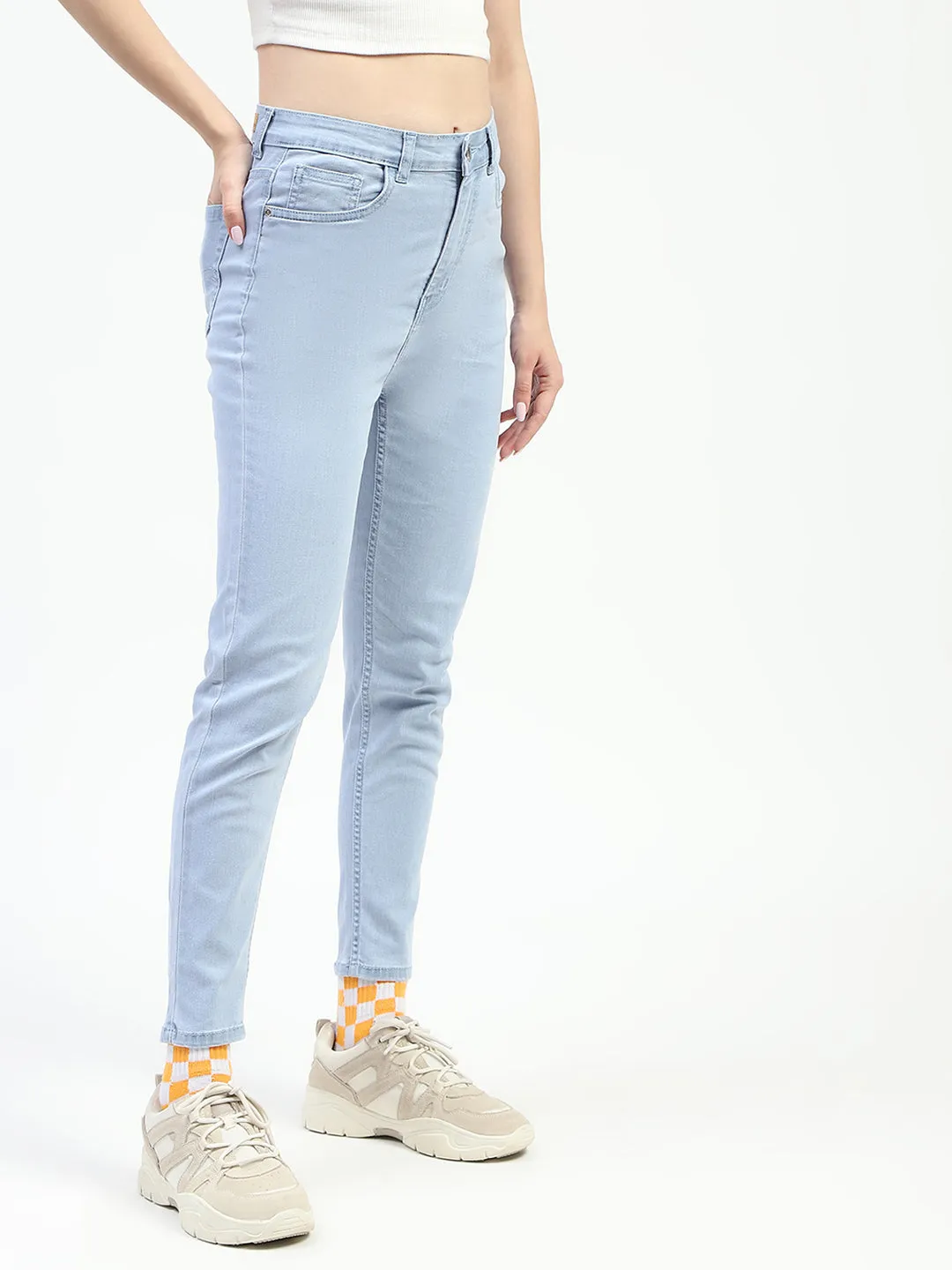 Madame Ice Blue Skinny Fit Cotton Denim Jeans Customizable Fit