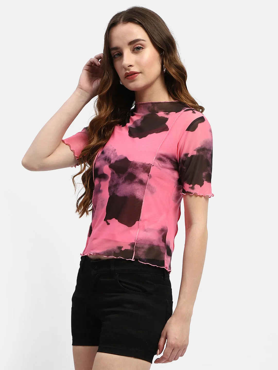 Madame Lettuce Hem Black Abstract Print T-Shirt Cozy Look Wear