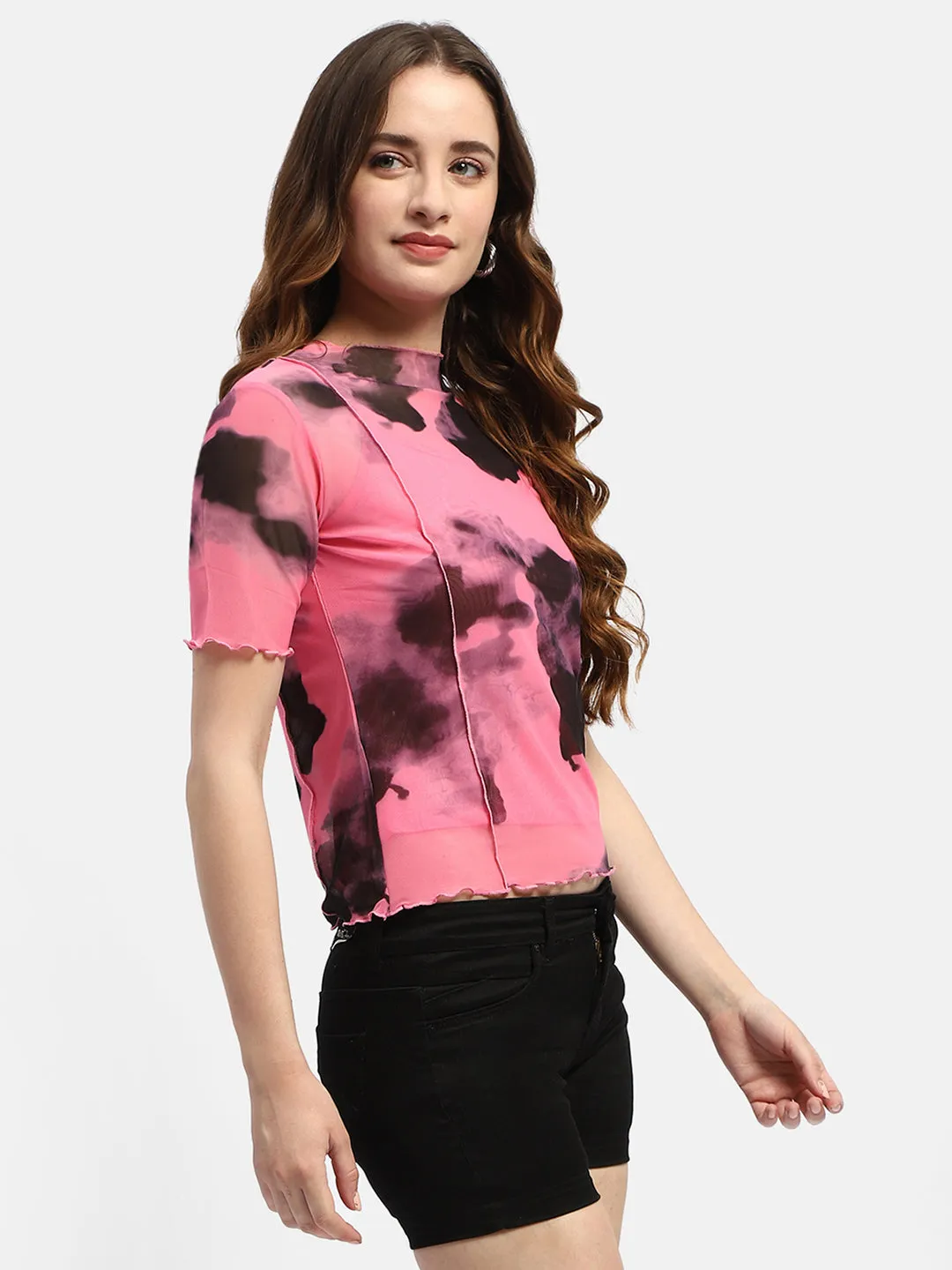 Madame Lettuce Hem Black Abstract Print T-Shirt High Density Cotton