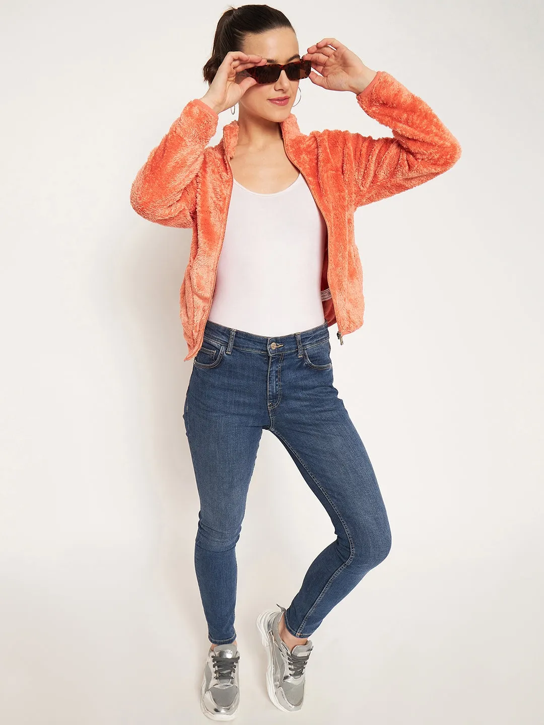 Madame Light Orange High Neck Sweatshirt Cold Weather Look pattern trend