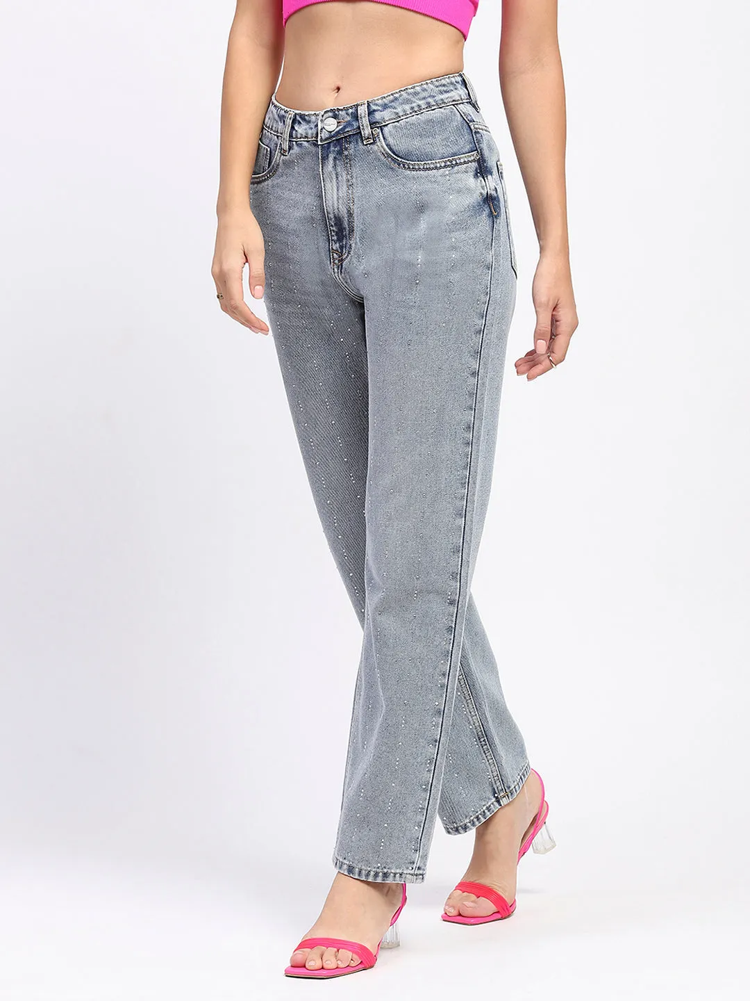 Spring Mood Outdoor Enthusiast Formal Bold Look Parent Style Madame Light Wash Embellished Light Blue Cotton Denim