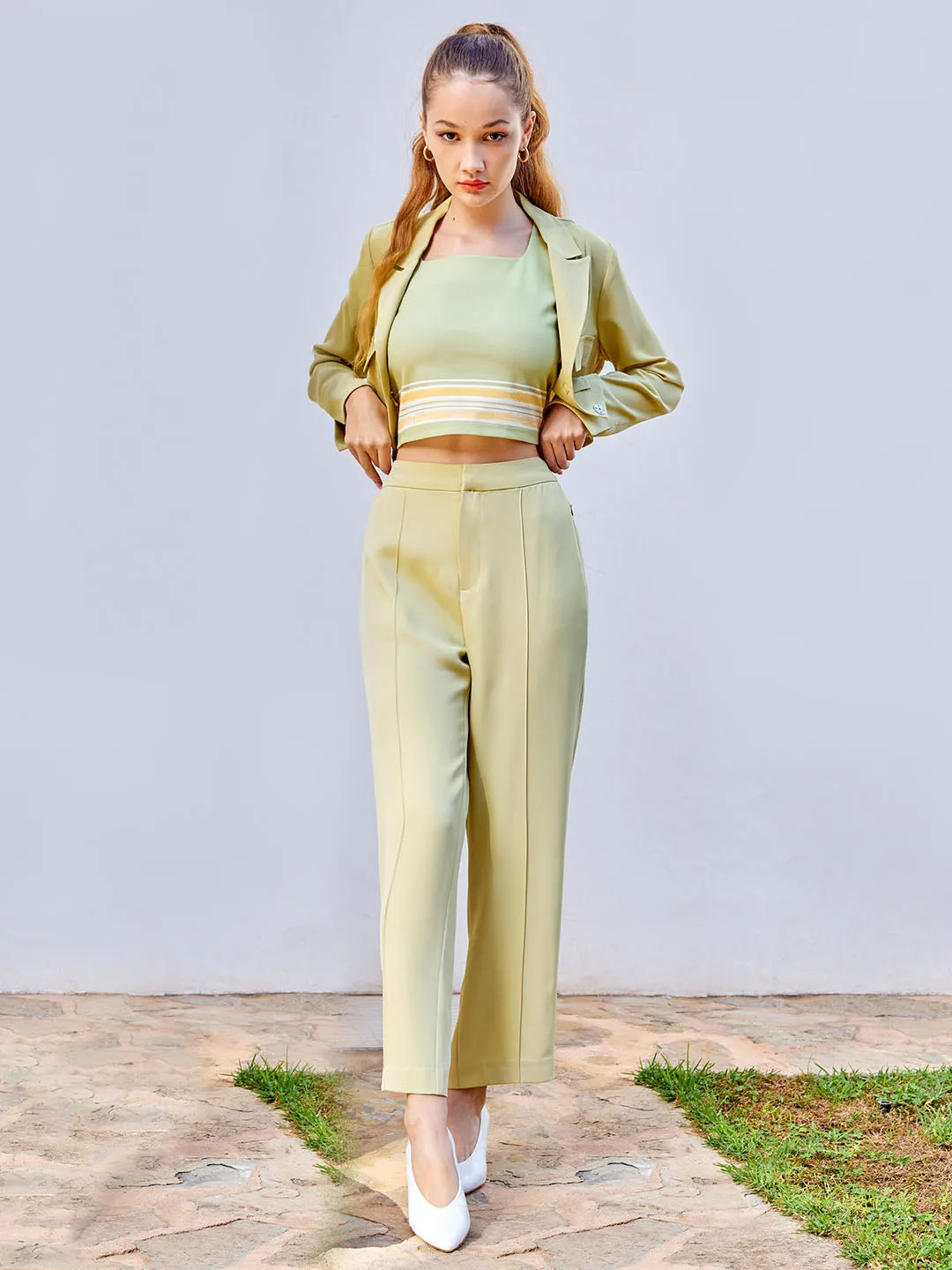 Madame Lime Green Trouser Flattering Fit Wear