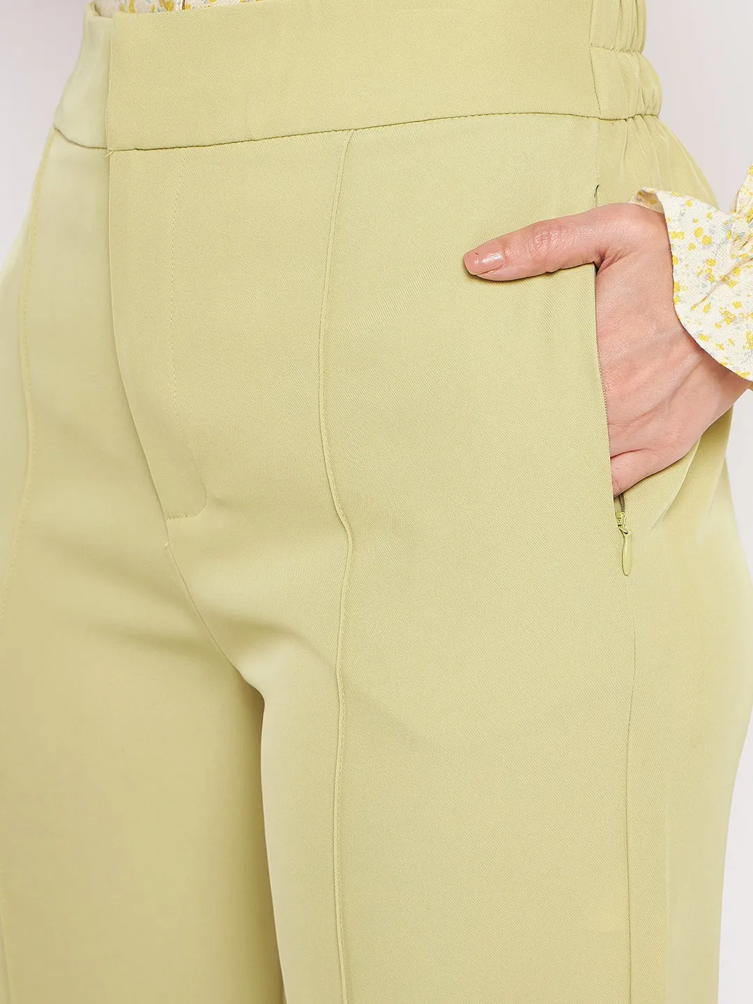 Flexible Cut Adjustable Belt Loops Madame Lime Green Trouser