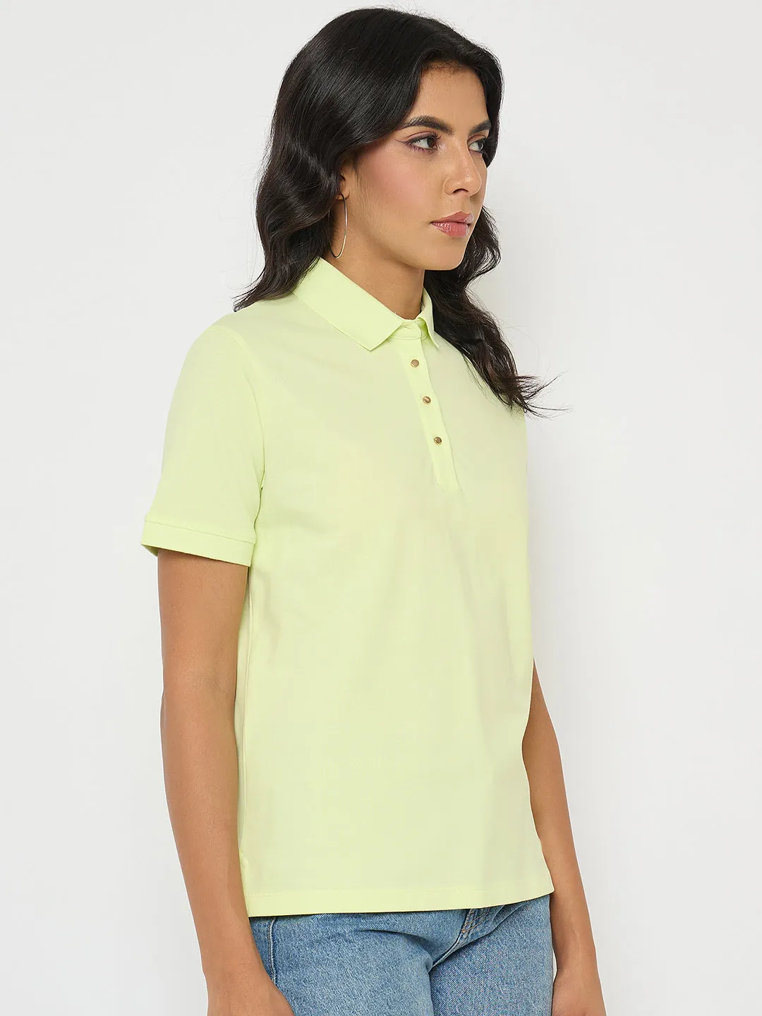Customizable Madame Lime Yellow Cotton Blend Polo T-Shirt