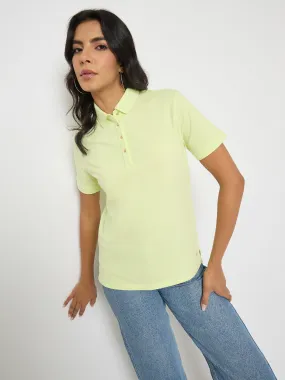 Layered Wear Quick-Drying Shirt Madame Lime Yellow Cotton Blend Polo T-Shirt
