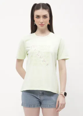 Madame Logo Print Neon Green Regular T-Shirt Roomy Comfort