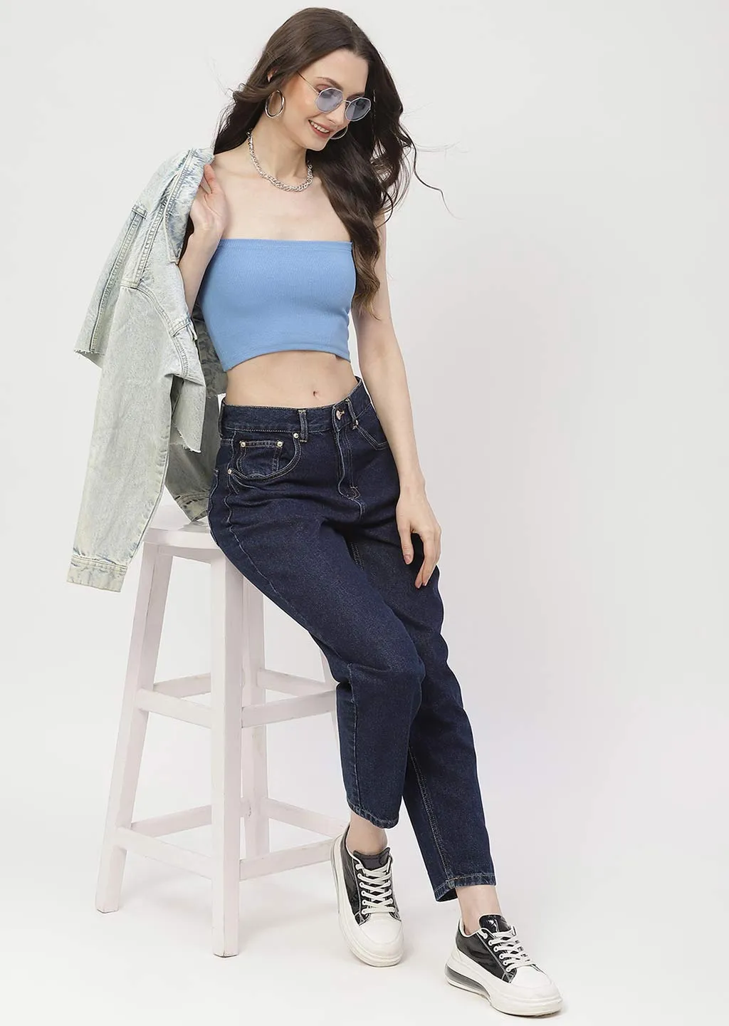 Functional Fit Madame Low Rise Dark Blue Mom Fit Jeans