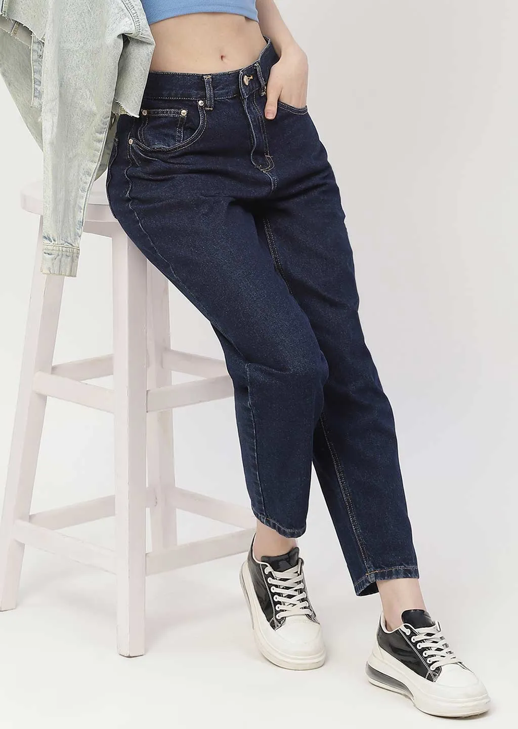 Madame Low Rise Dark Blue Mom Fit Jeans Effortless Choice