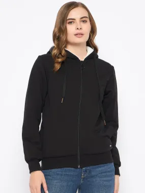 Chill Wear Product Innovation Madame Metal Detailed Zipper Black Hooded Sweatshirt