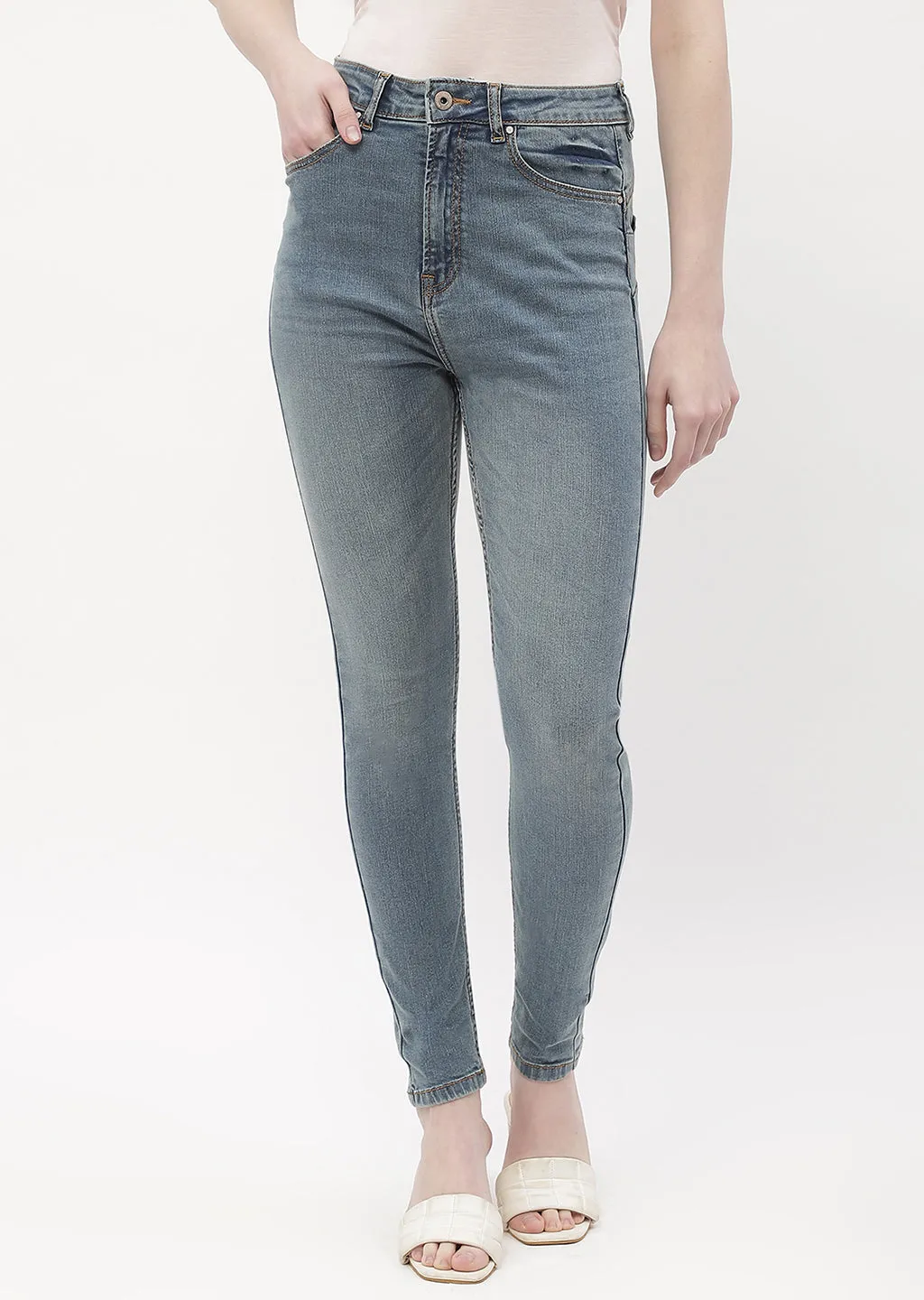 Trend Design Modern Minimalist Creative Look Madame Mid Rise Mid Blue Skinny Fit Jeans