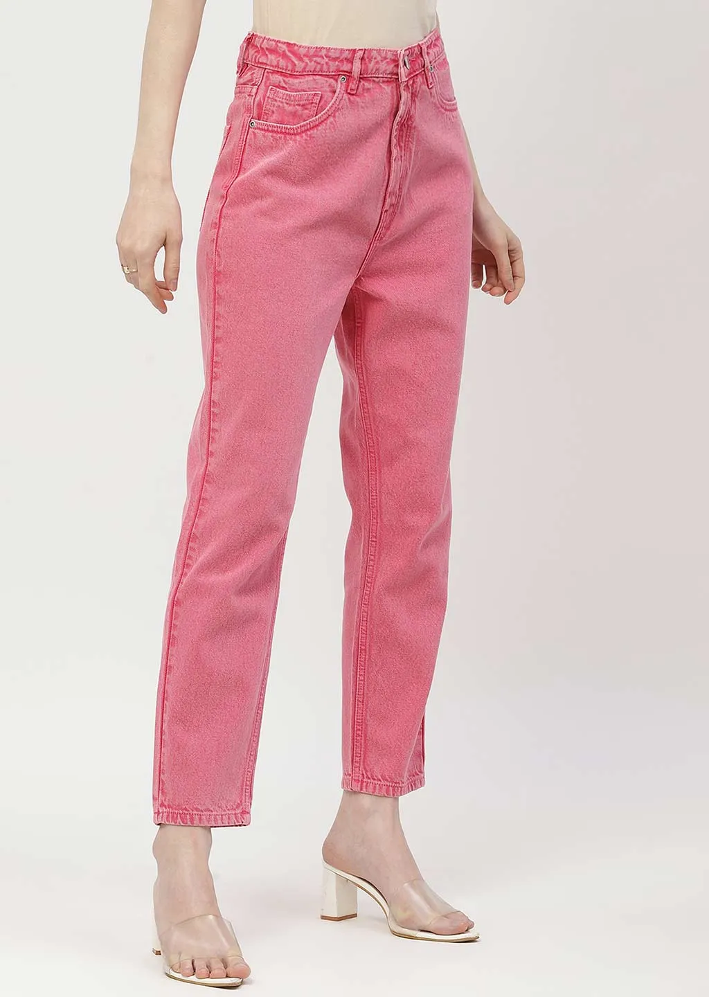 Tailored Comfort Cool Classic Madame Mid Rise Pink Mom Fit Jeans