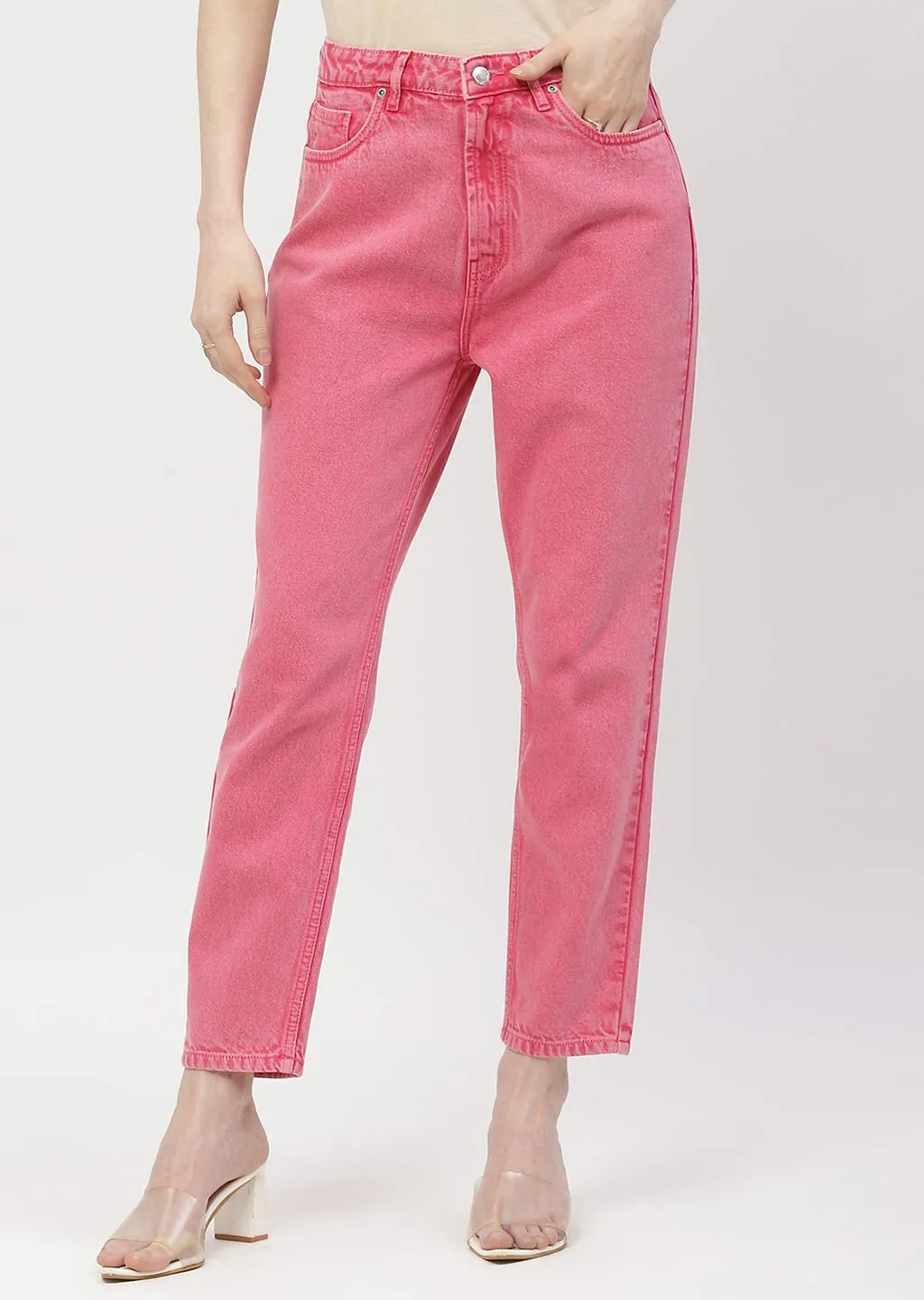 Madame Mid Rise Pink Mom Fit Jeans Polished Look Fashion Lover Versatile