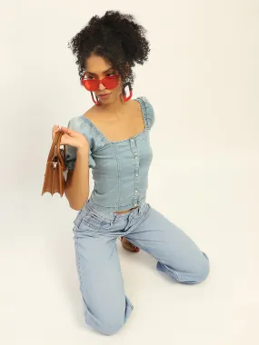 Madame Mid Rise Solid Ice Blue Jeans Durable Streetwear Fan Premium