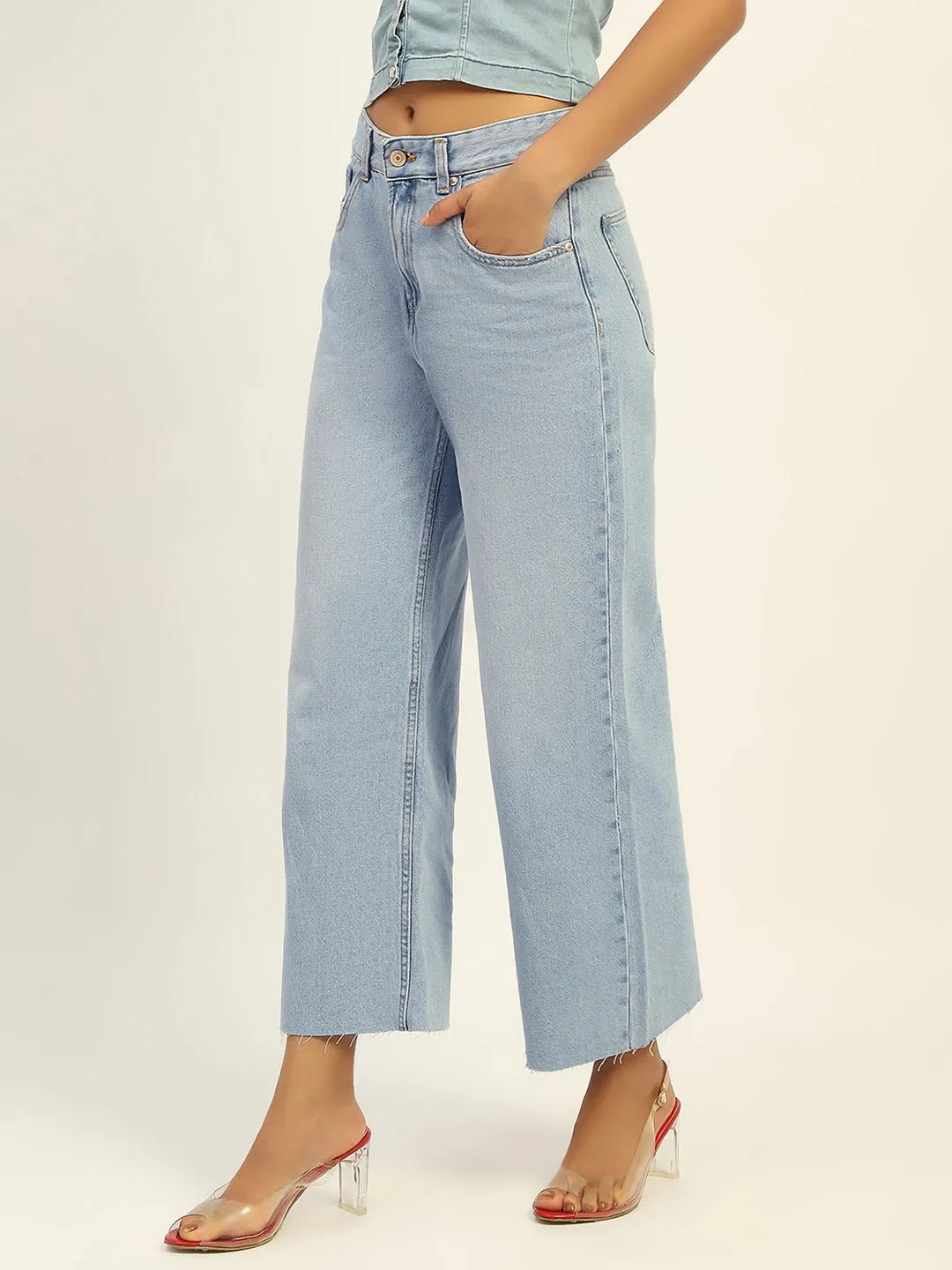 Madame Mid Rise Solid Ice Blue Jeans Strong Stitch
