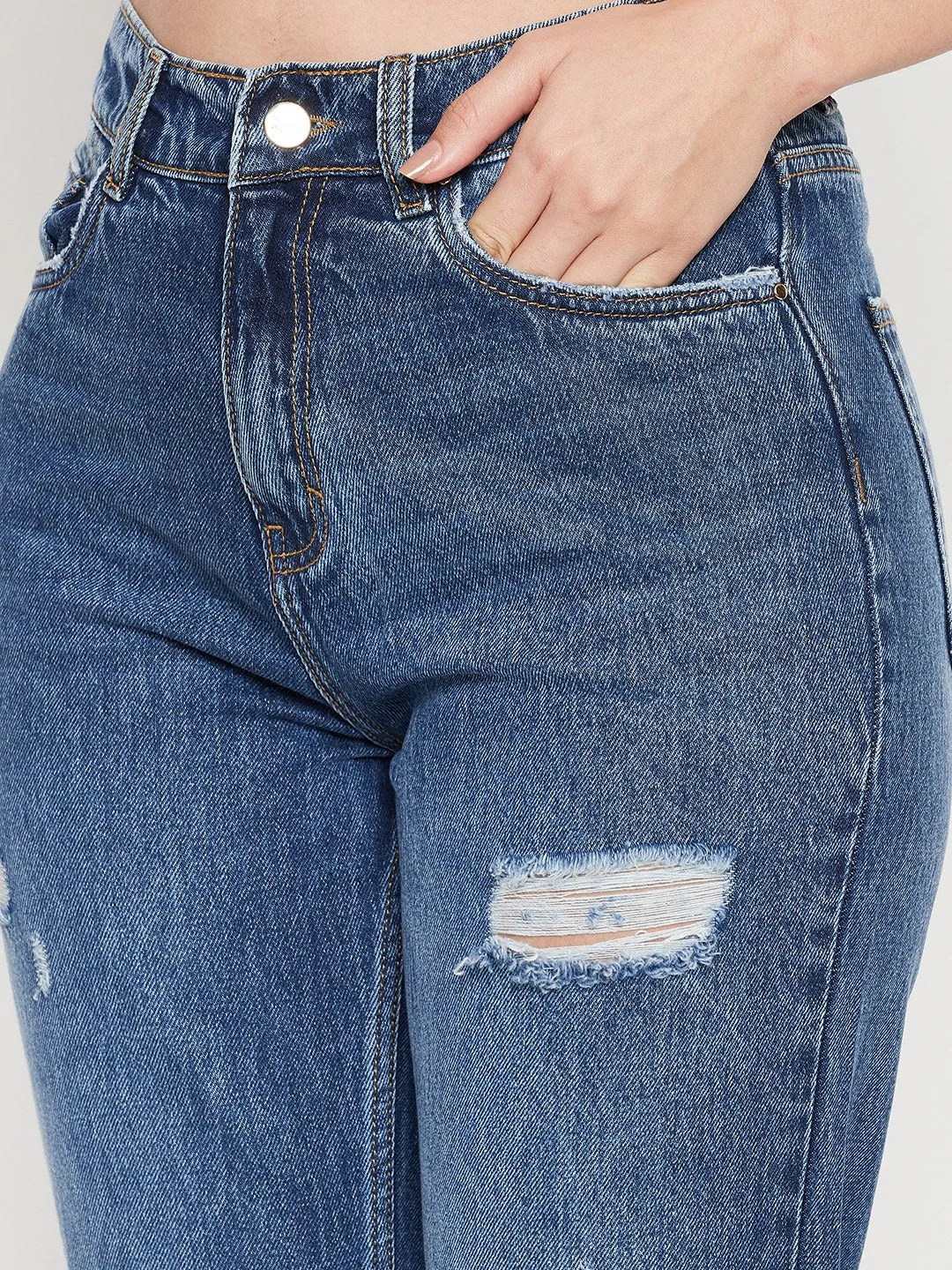 Madame Midblue Denim Double Layered Knees