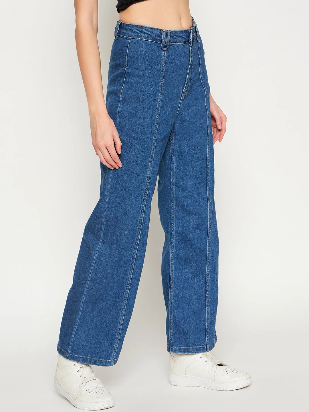 Stretch Enhanced Mobility Minimalist Design Madame Midblue Wide Leg Denim