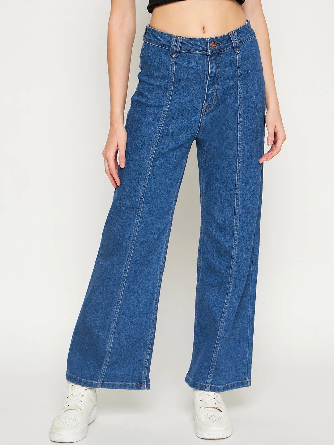 Basic Comfort Sandblasted Finish Madame Midblue Wide Leg Denim