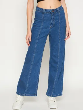 Basic Comfort Sandblasted Finish Madame Midblue Wide Leg Denim