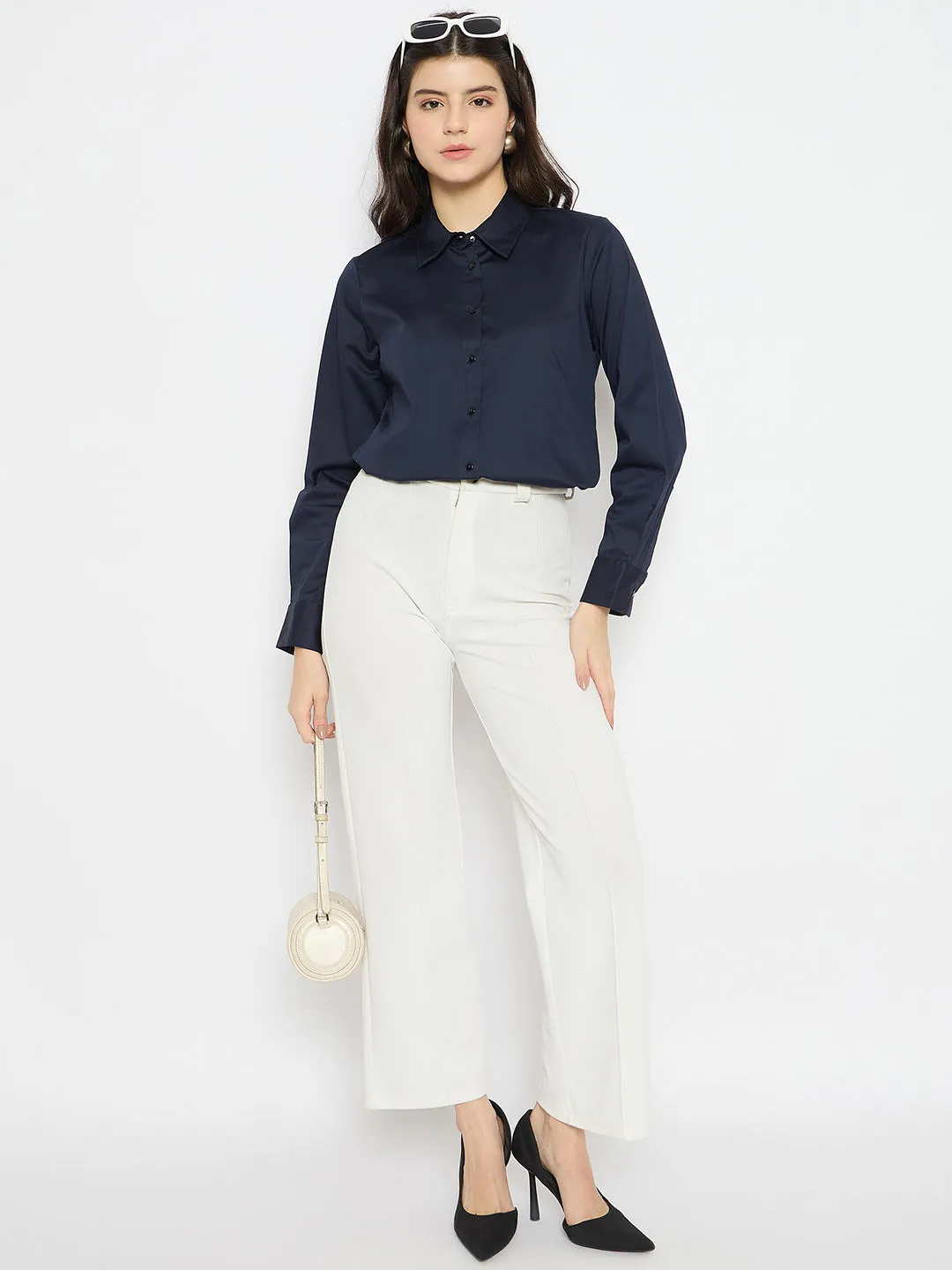 Madame Navy Blue Cotton Blend Shirt Airflow Ventilation System quick dry