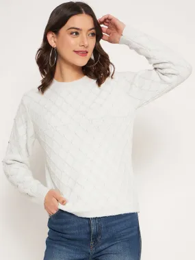 Madame Offwhite Solid Sweater All-Day Wear