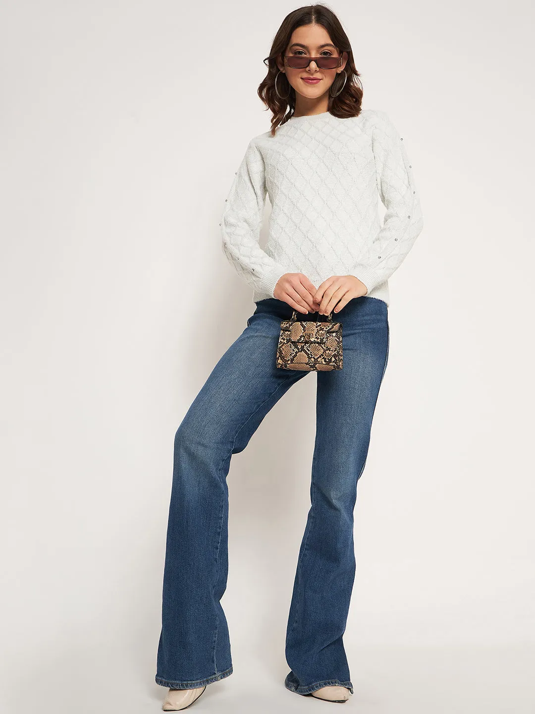 Ethical Production Knitwear Madame Offwhite Solid Sweater