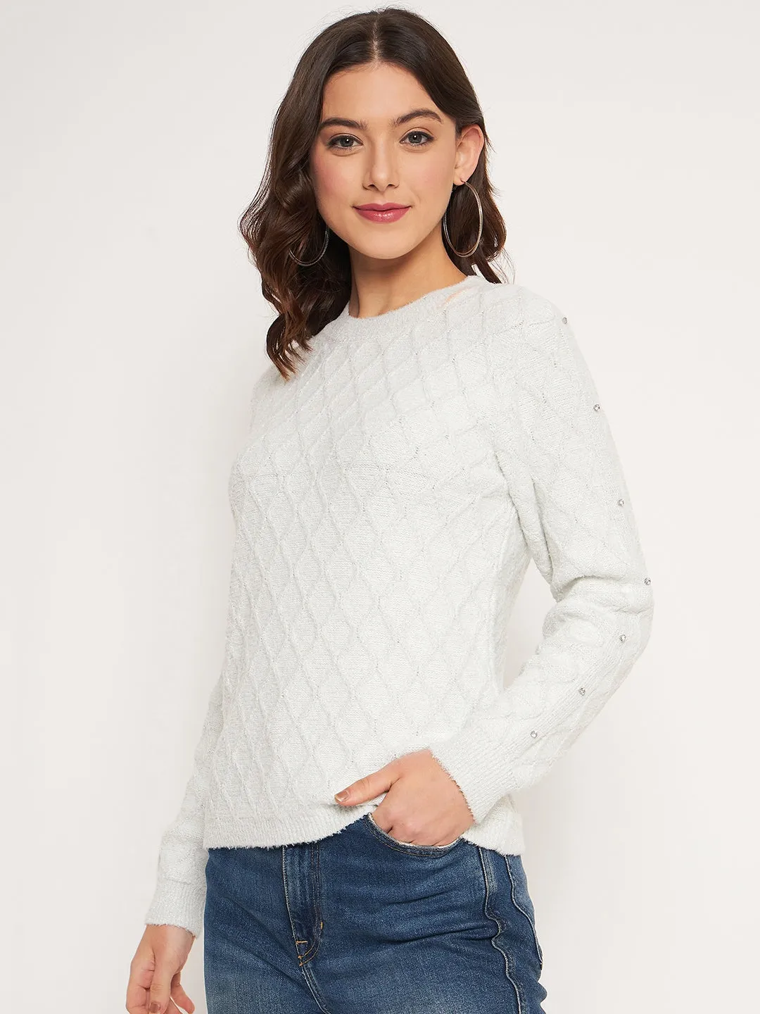 Modern Knitwear Madame Offwhite Solid Sweater
