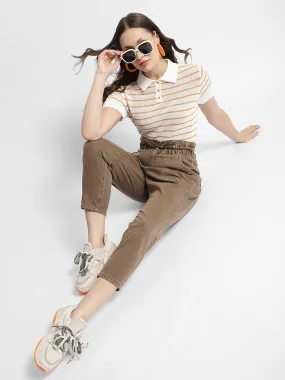 Reinforced Collar Active Layer Madame Orange Striped Polo Neck T-Shirt