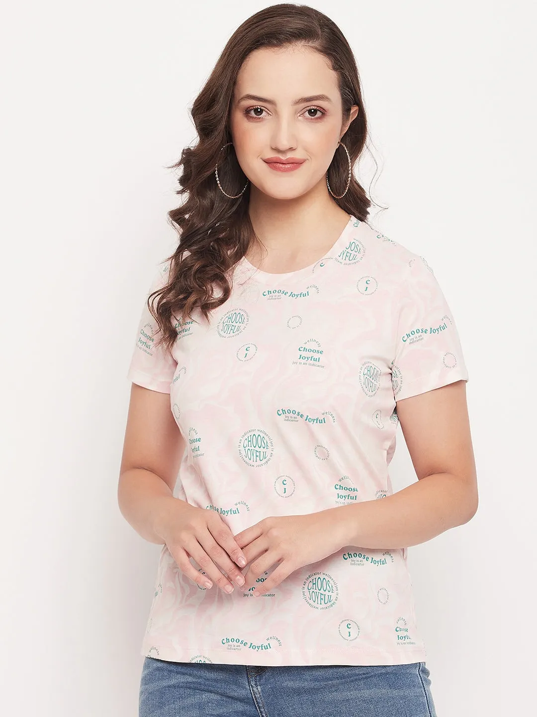 Madame Peach Round Neck Printed Cotton T-Shirt Casual Comfort Look Prom