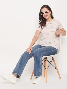 Classic Layer Perfect for Any Outfit Madame Peach Round Neck Printed Cotton T-Shirt