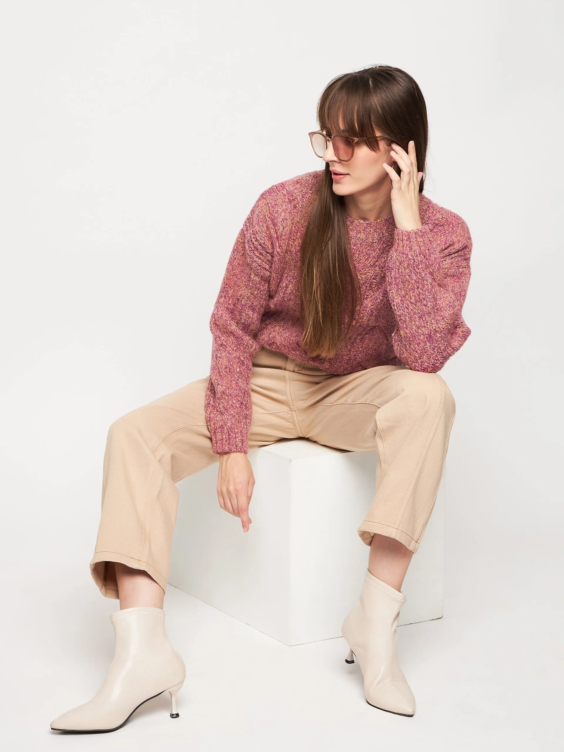 Madame Pink Knit Pullover Soft Waistband